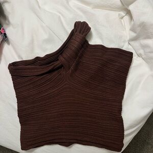 One Shoulder Brown Crop Top